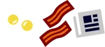 Two fried eggs, two strips of bacon, and a newspaper in a minimalist breakfast illustration.