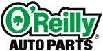 O'Reilly Auto Parts logo with green text and shamrock on black background.