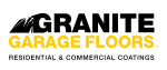 Bright yellow Garage Floors logo text on a black background representing the brand name.