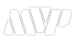 White stylized MVP letters logo with shadow and transparent background