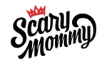 Scary Mommy logo with a red crown over stylized black cursive text on a transparent background.