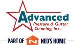 Advanced Pressure & Gutter Cleaning logo with overlaid text reading part of Ned's Home on transparent background