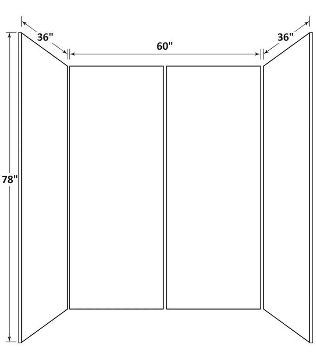 Diagram of a three-panel folding display board with measurements 94