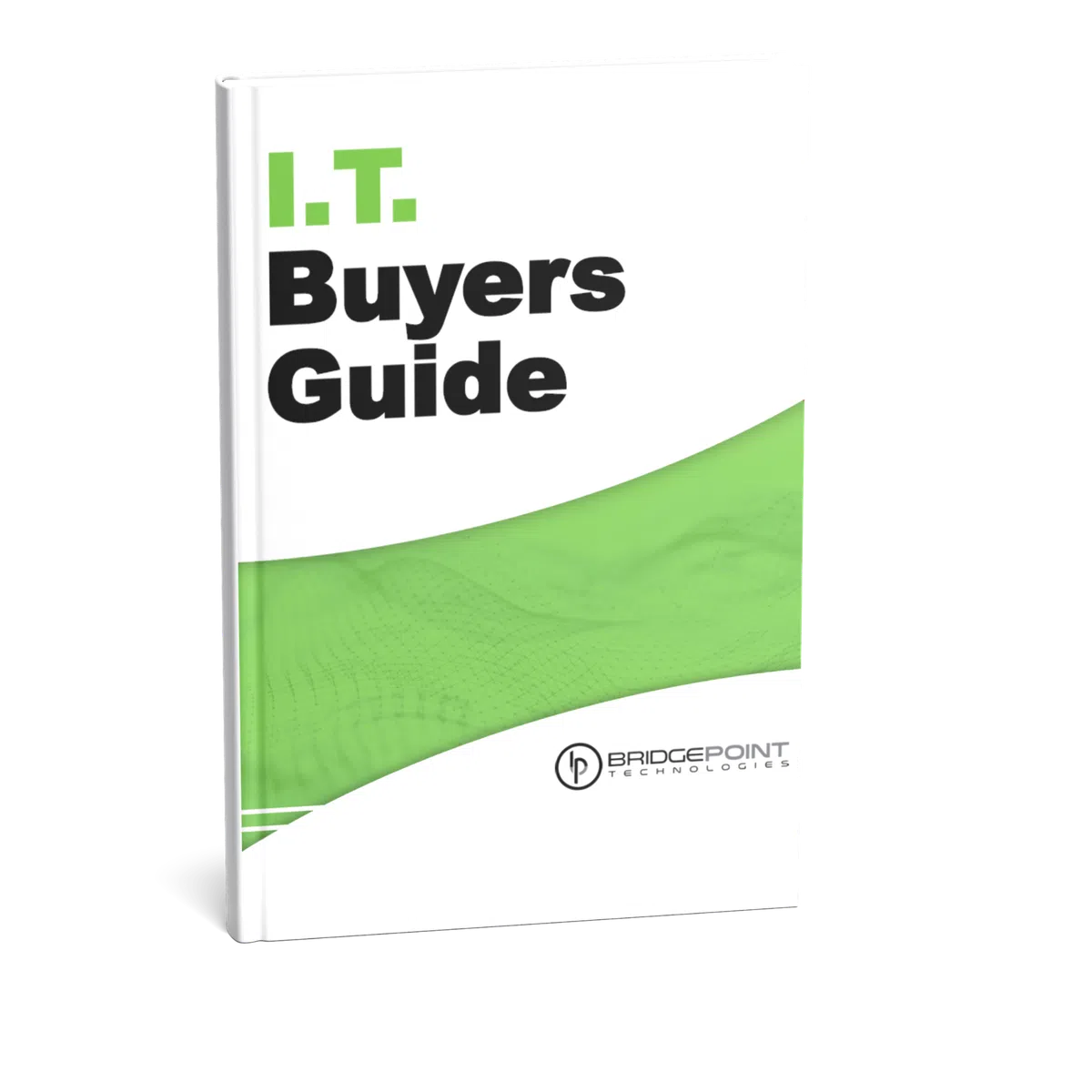 3D rendering of an IT Buyers Guide book cover featuring a sleek design with green accents.