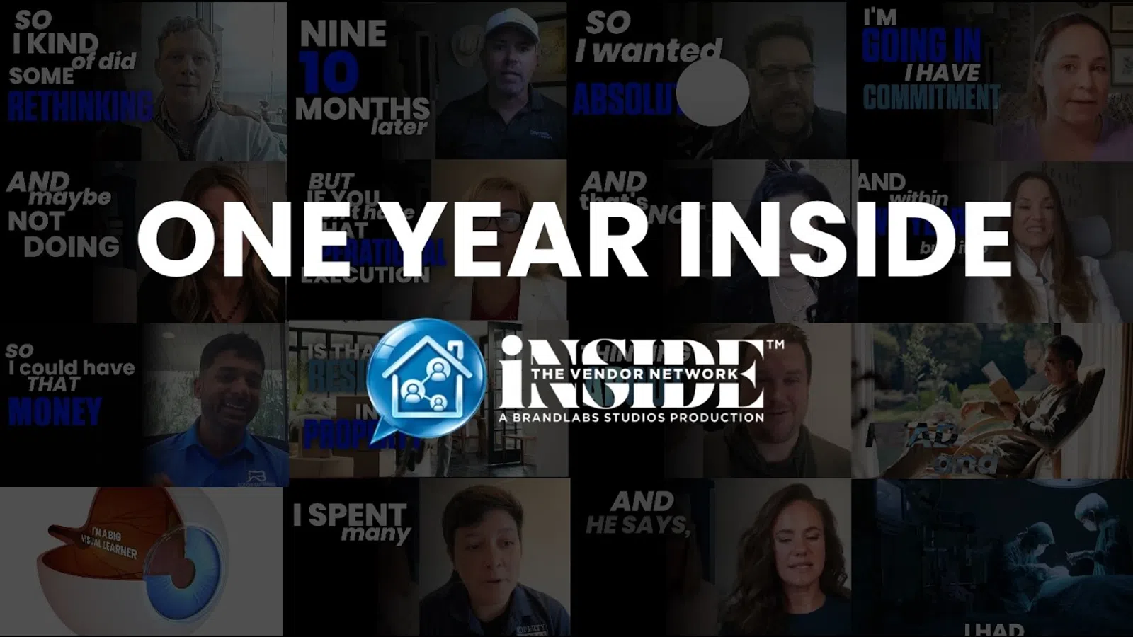 Collage of people with overlaid text reading ONE YEAR INSIDE and The Vendor Network logo with blue house icon