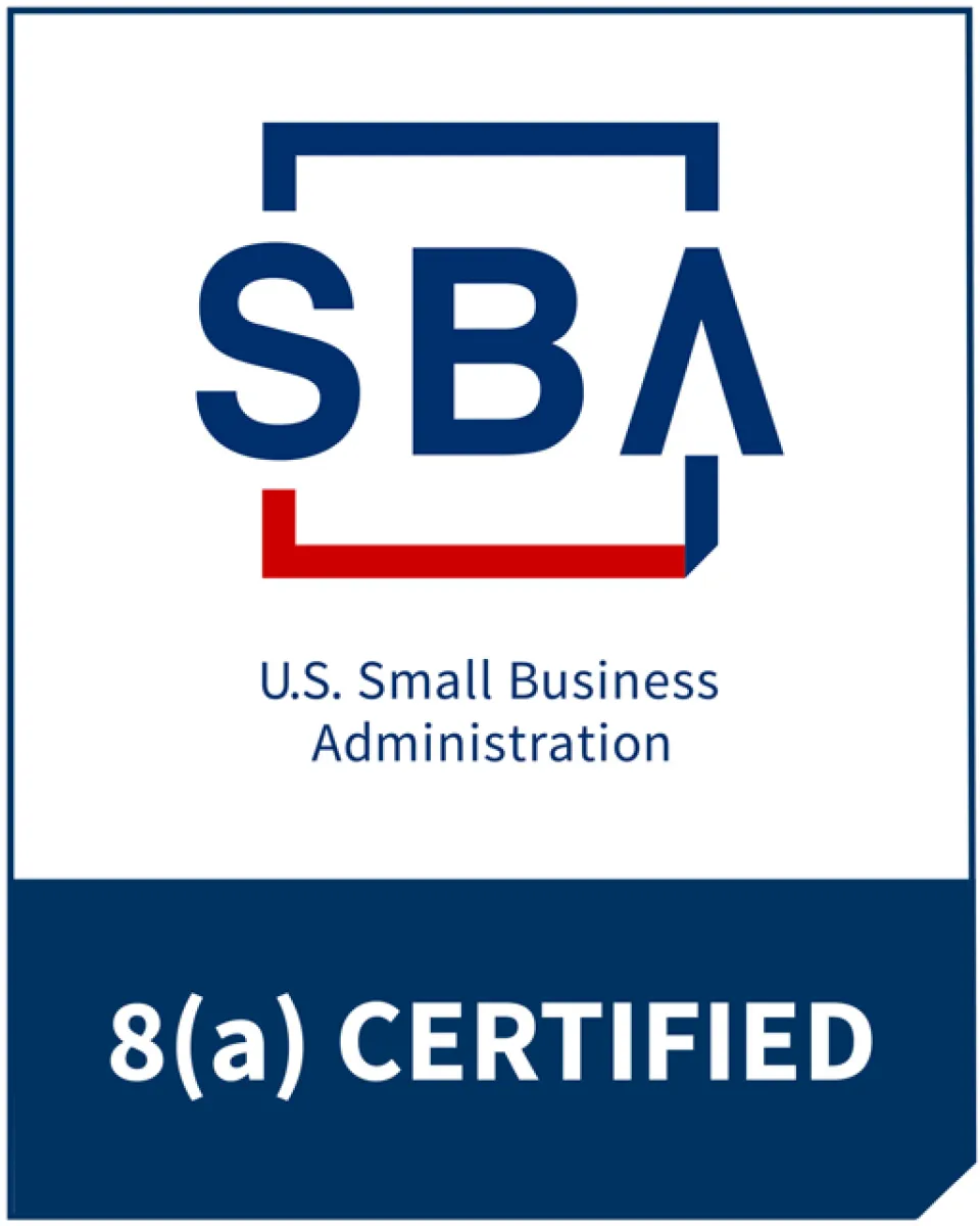 U.S. Small Business Administration SBA 8(a) Certified logo with blue and red design