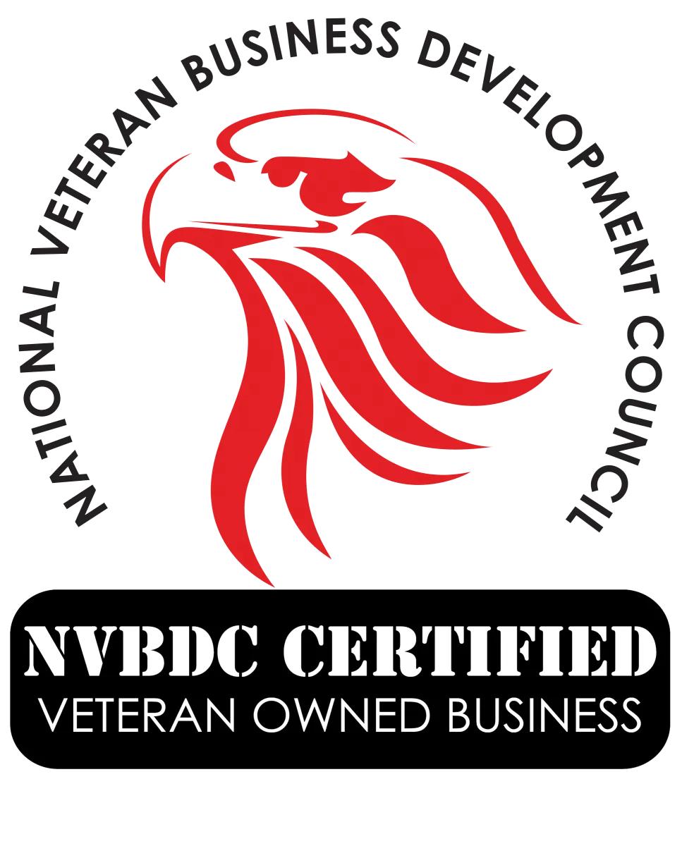 NVBDC certified veteran owned business logo featuring a red eagle head and circular text