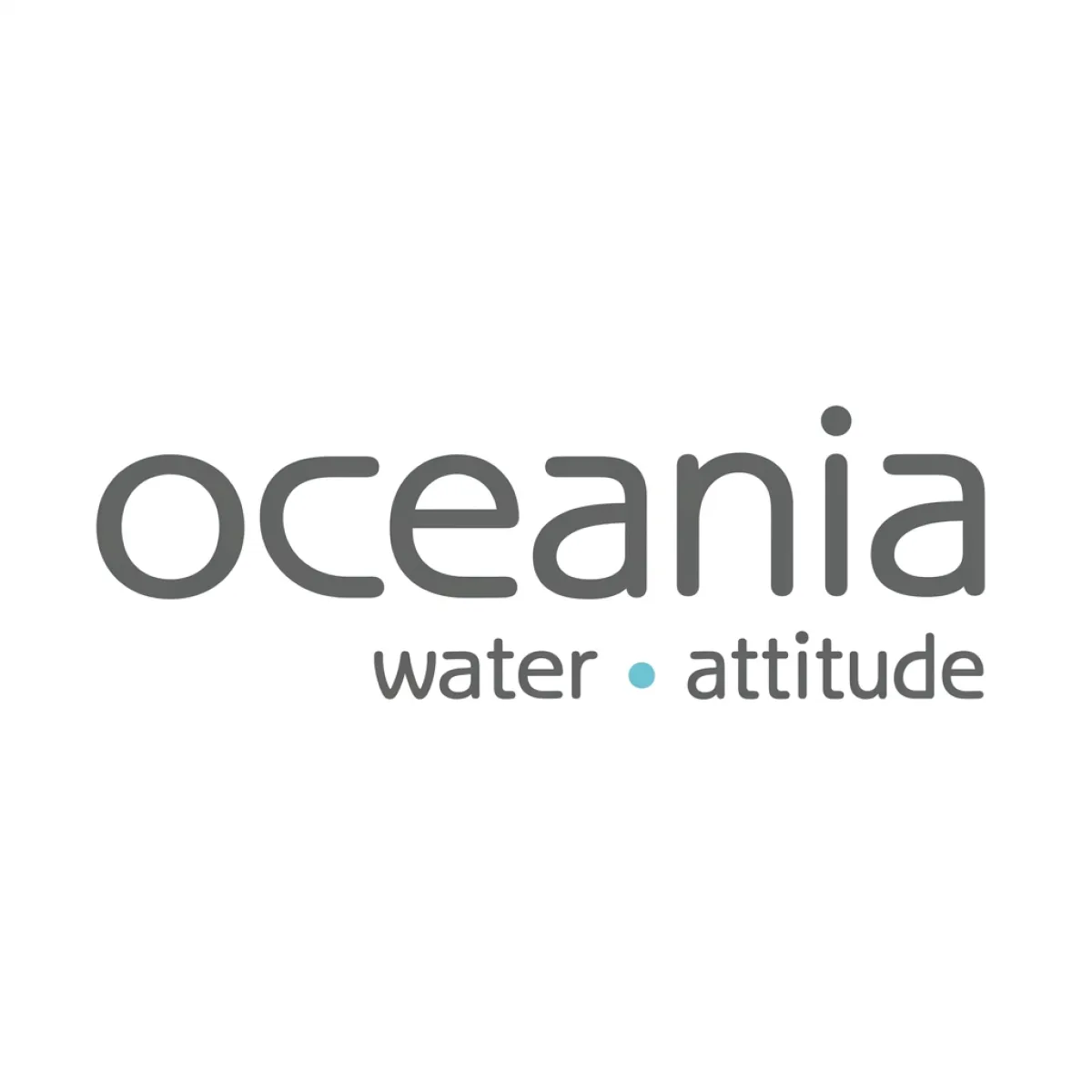 Oceania logo with tagline water and attitude featuring minimalist modern font and blue dot