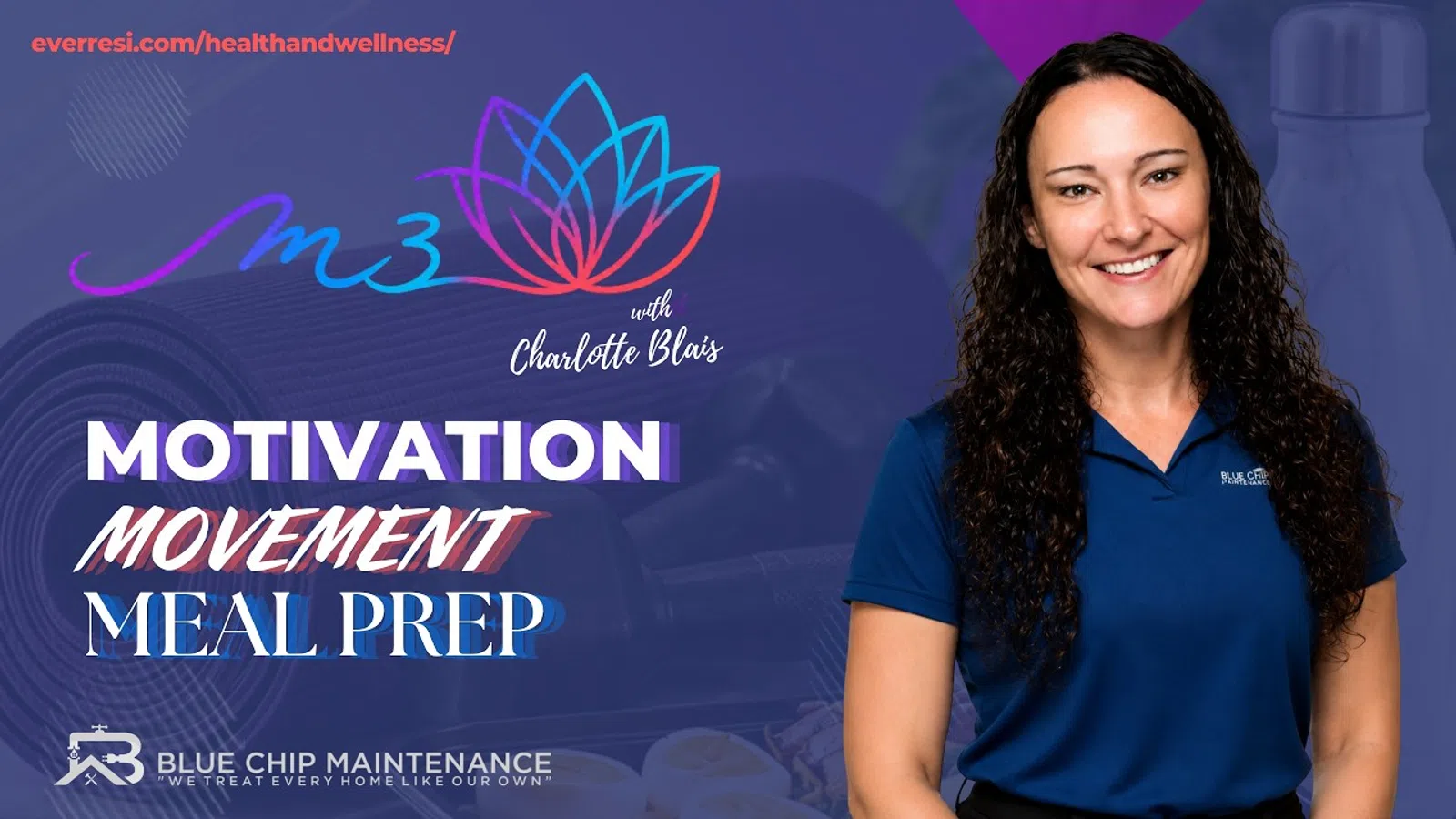 Motivation, movement, and meal prep with Charlotte Blais promoting health and wellness services.
