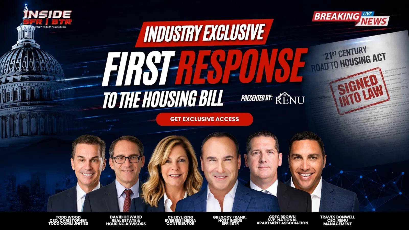 Industry exclusive first response to the housing bill with experts and US Capitol building background.