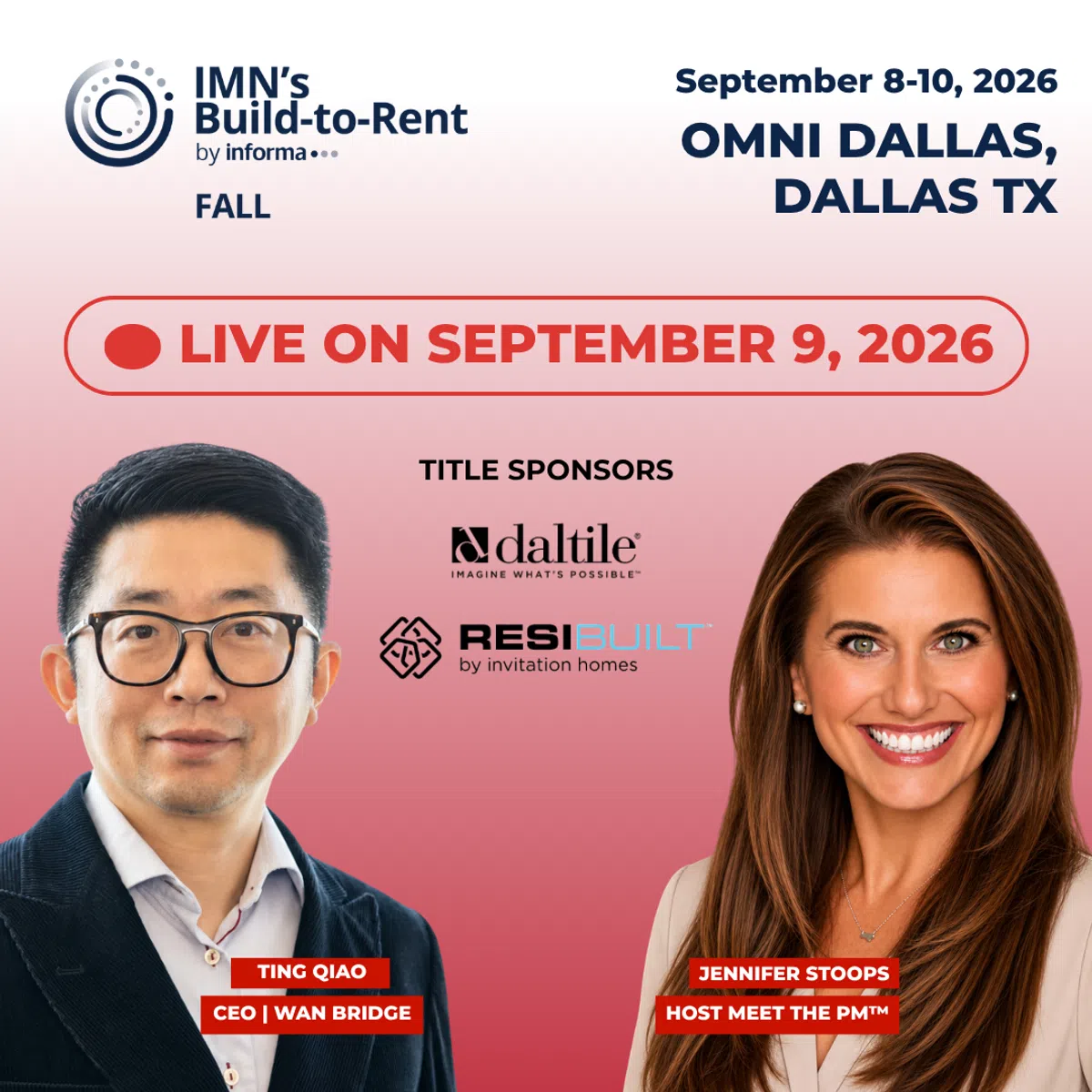 Live event on September 9, 2026, featuring Ting Qiao CEO Wan Bridge and Jennifer Stoops host Meet the PM in Dallas.