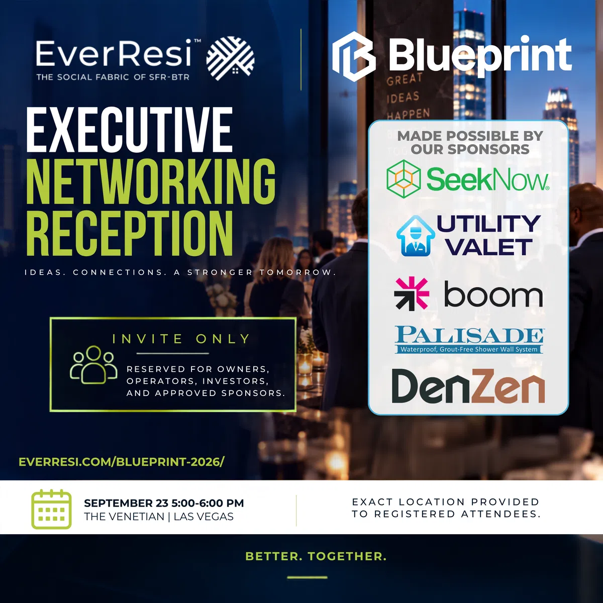 Executive networking reception invite with sponsor logos and event details at The Venetian Las Vegas.