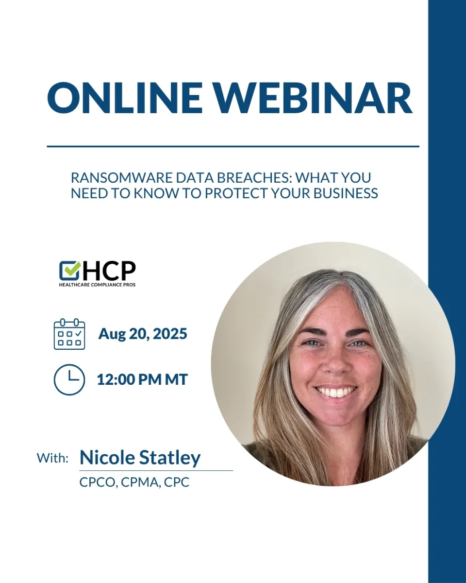Online webinar on ransomware data breaches with expert Nicole Statley, scheduled for Aug 20, 2025, at 12 PM MT.