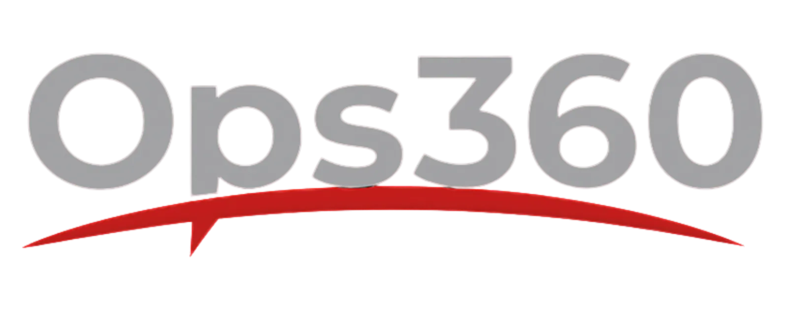 Ops360 logo with gray text and a red swoosh underneath on a transparent background.