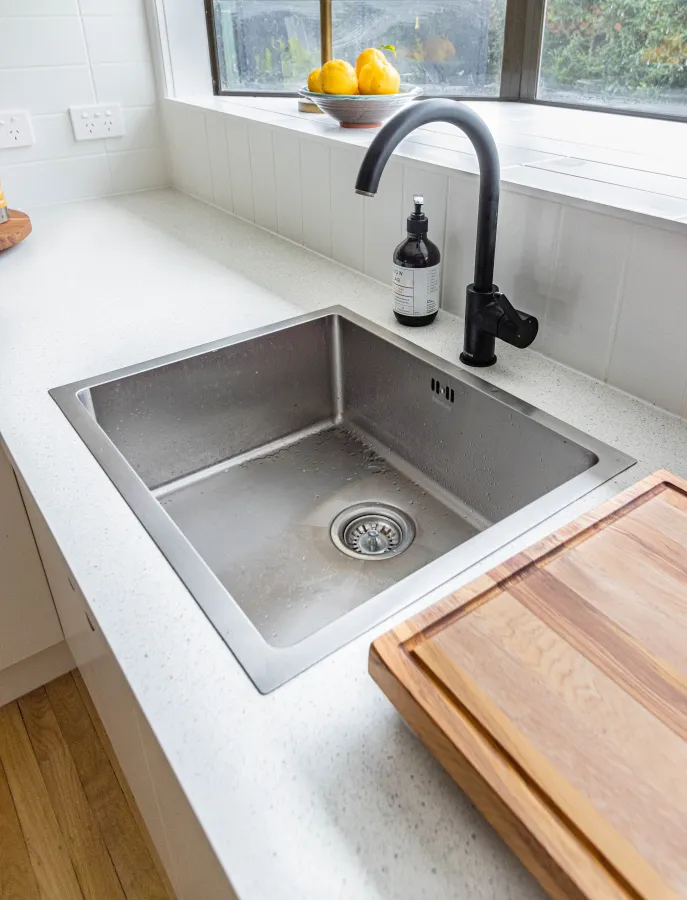 a sink with a faucet