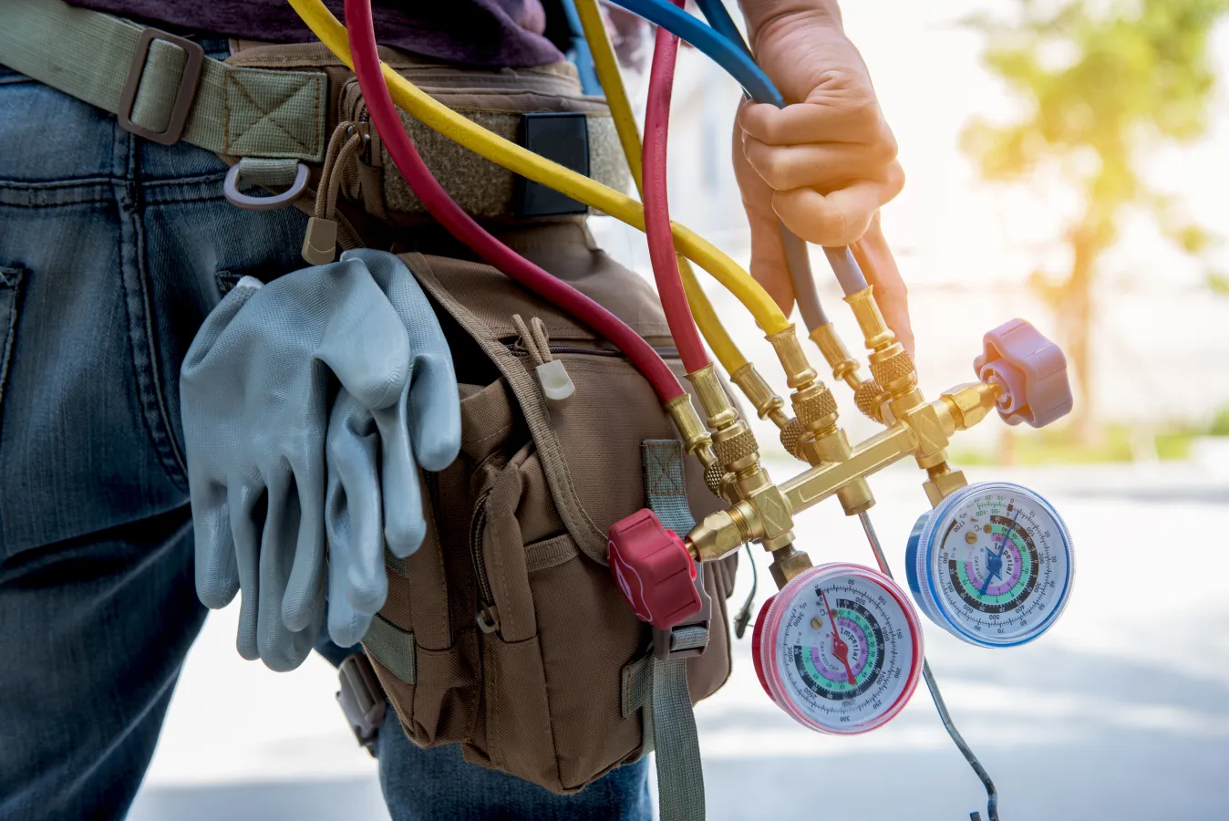 a person holding a hose