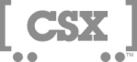 CSX logo featuring bold uppercase letters and stylized square brackets in gray.