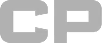 Gray stylized CP logo on transparent background with sharp edges and bold lettering design
