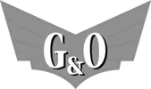 Gray wing-shaped emblem with white G & O letters on a transparent background with black added for visibility.