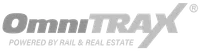 OmniTRAX logo with overlaid text reading POWERED BY RAIL & REAL ESTATE on transparent background