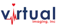 Virtual Imaging Inc. logo with a heart and red heartbeat line integrated into the text on a white background.