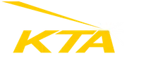 Yellow KTA text with a white shining starbeam on a black background