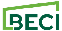 Logo of BECI featuring dark green text and a green angular border element.
