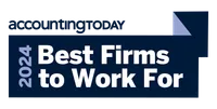 2024 Best Firms to Work For badge by Accounting Today with navy blue and white design