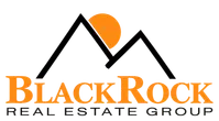 BlackRock Real Estate Group logo with stylized mountain and orange sun icon above text.