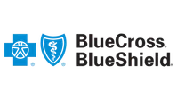 Blue Cross Blue Shield logo with blue cross and shield icons alongside bold black text.