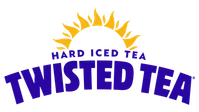Twisted Tea logo featuring bold blue text and a stylized yellow sun graphic above it representing hard iced tea.