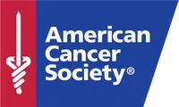American Cancer Society logo with a white sword and blue and red background.