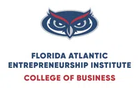 Florida Atlantic Entrepreneurship Institute College of Business logo with blue owl graphic and bold text