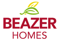 Beazer Homes logo with red text and two green and yellow leaves symbol above the name.