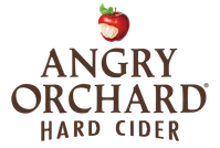 Angry Orchard Hard Cider logo with a bitten red apple above brown text on a transparent background