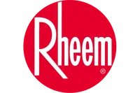 Rheem logo in white font on a red circular background representing the heating and cooling brand