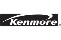 Kenmore logo with bold black lettering and an arching swoosh above the text on a black rectangular background.