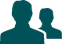 Two teal silhouette profiles representing user or person icons on a transparent background.