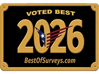 Black and gold plaque with 2026 and a patriotic emblem, labeled Voted Best by BestOfSurveys.com