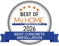 Best of My Home Improvement Atlanta 2026 award badge for best concrete installation with stars and ribbon