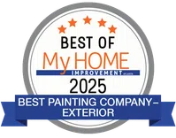 Best of My Home Improvement 2025 award for Best Exterior Painting Company with five stars and blue ribbon.