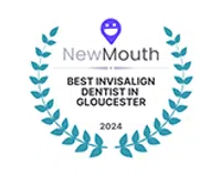 NewMouth award for Best Invisalign Dentist in Gloucester 2024 with laurel wreath design.