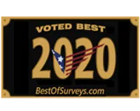 2020 Voted Best award badge with American flag design and BestOfSurveys.com text on black and gold background