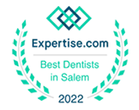 Expertise.com Best Dentists in Salem 2022 award badge with laurel wreath design
