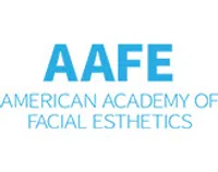 Logo of American Academy of Facial Esthetics with blue uppercase text AAFE and full name below.