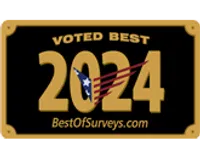 Black and gold badge stating voted best 2024 with an American flag and BestOfSurveys.com text.