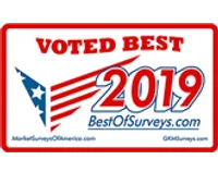 Voted best 2019 badge with red, white, and blue patriotic design and website URLs.