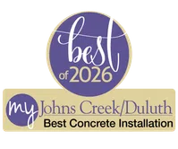 Best of 2026 award badge for My Johns Creek Duluth Best Concrete Installation with purple and beige design.