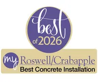 Best of 2026 award logo for My Roswell/Crabapple Best Concrete Installation in purple and beige colors