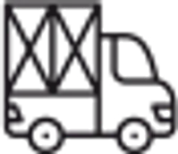 Black pixel art of a delivery truck carrying boxes in its cargo area, side view icon.